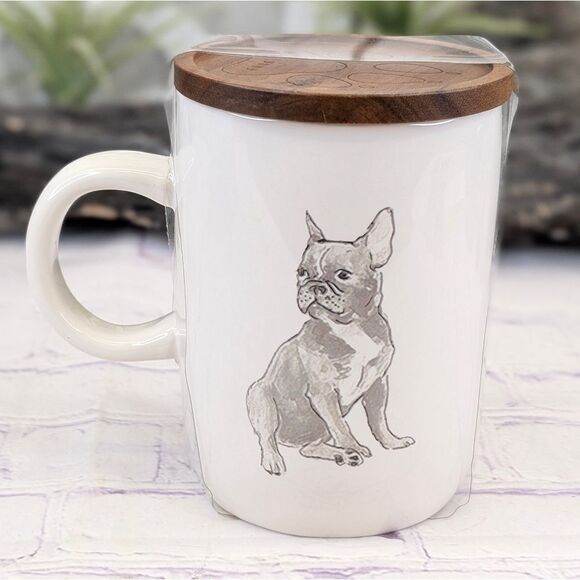 Rae Dunn PAWFEE BREAK Double-Sided Ceramic Mug with Embossed Wooden Lid - Picture 3 of 9